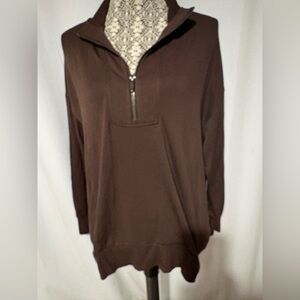 Dark Brown 1/2 Zip long Sleeve Soft Knit Tunic Plus Sz 1X